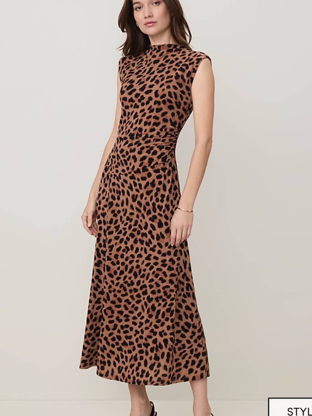 Ann Taylor NWT Sleeveless Leopard Print Midi Dress Mock Neck Medium MSRP: $169